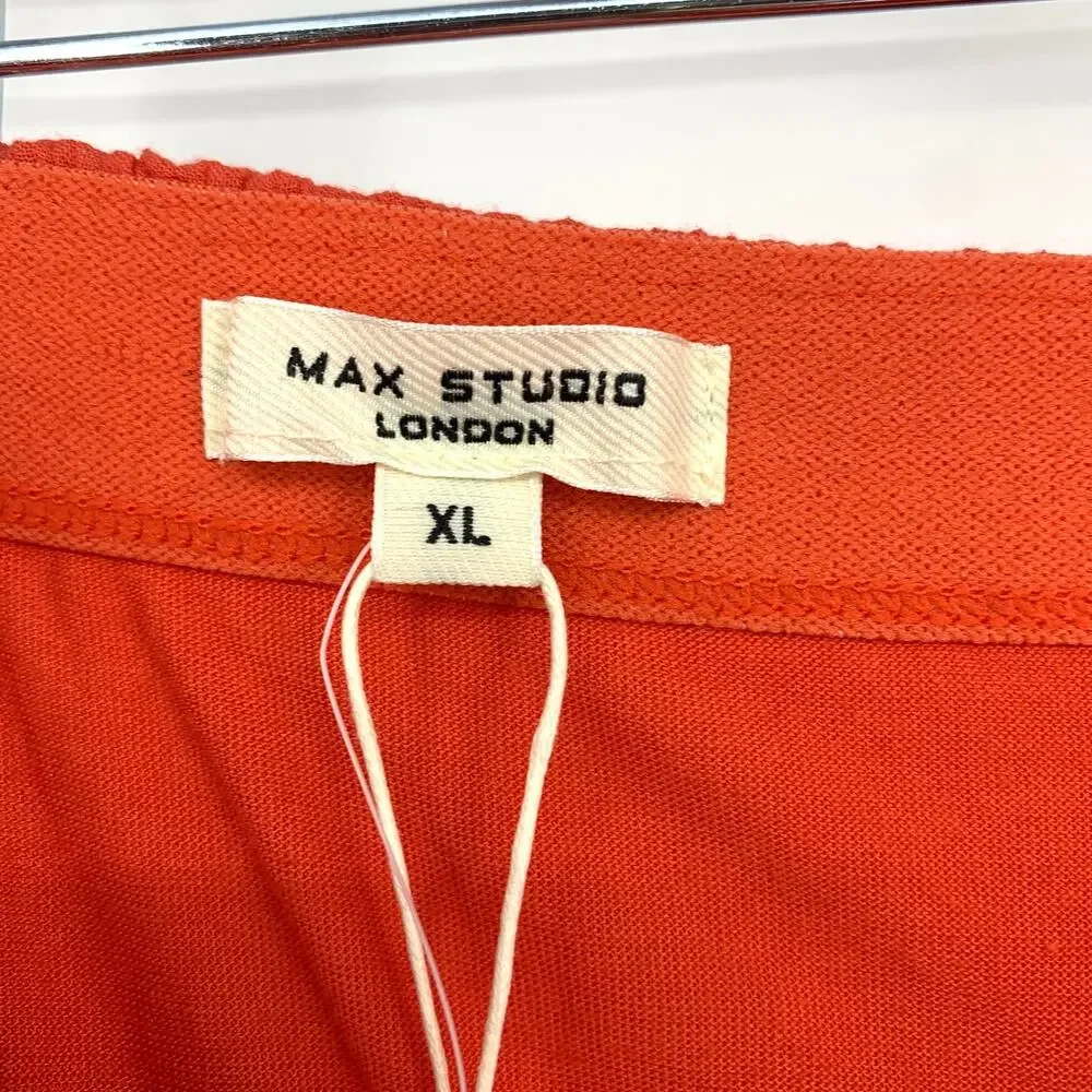 Max Studio A-Line Midi Skirt Womens Sz XL Red Orange Elastic Waist Gauzy NEW